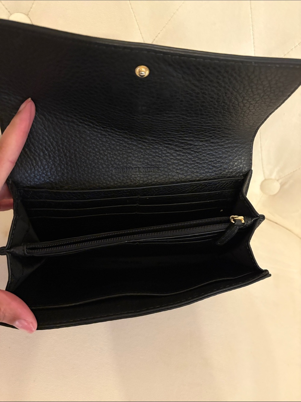 Michael Kors Black Pebbled Leather MK Flap Wallet with Gold Logo - Picture 2 of 4